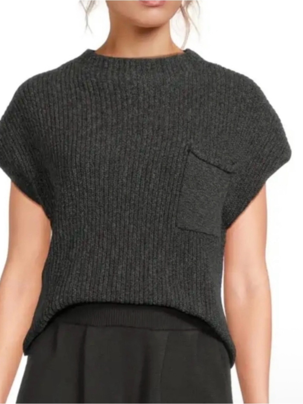Free People Beach Charcoal Knit 100% Cotton Freya Sleeveless Sweater Top. Sz XL
